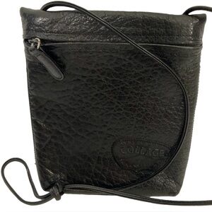Collage by Carlos Falchi Black Embossed Leather Side Zipper Crossbody Strap Bag